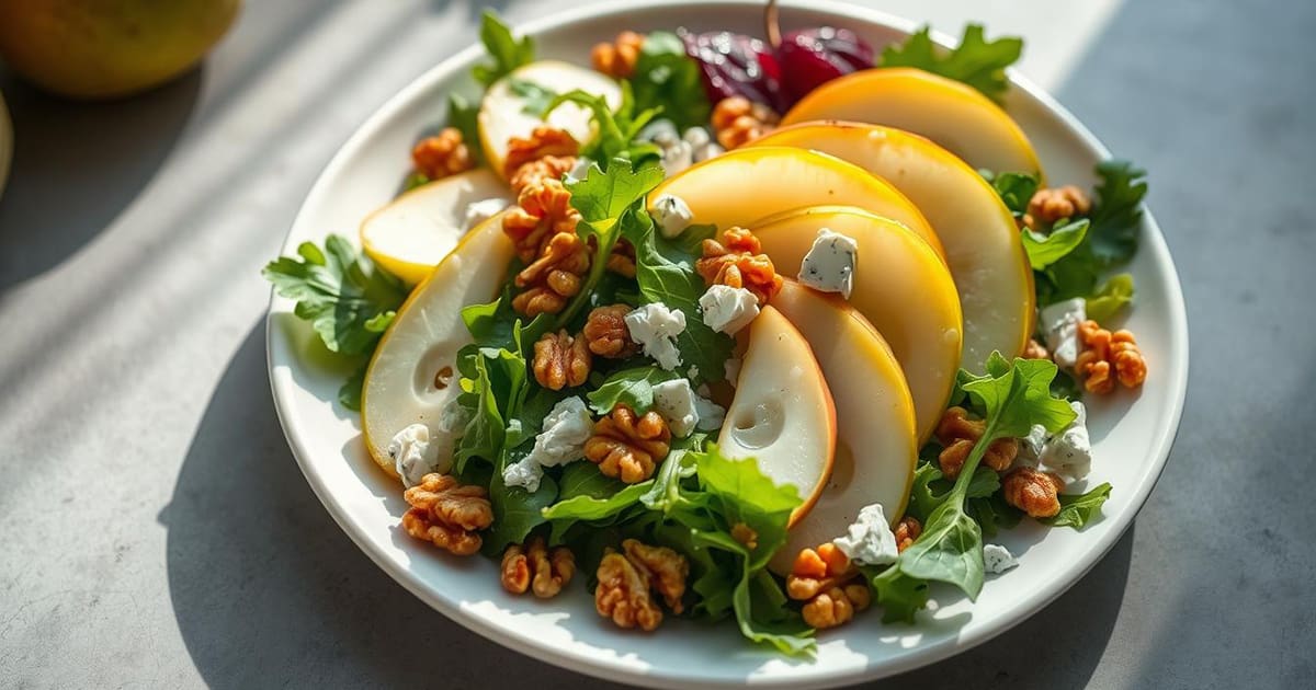 Featured image for Fresh Pear Salad Recipe with Walnuts & Blue Cheese