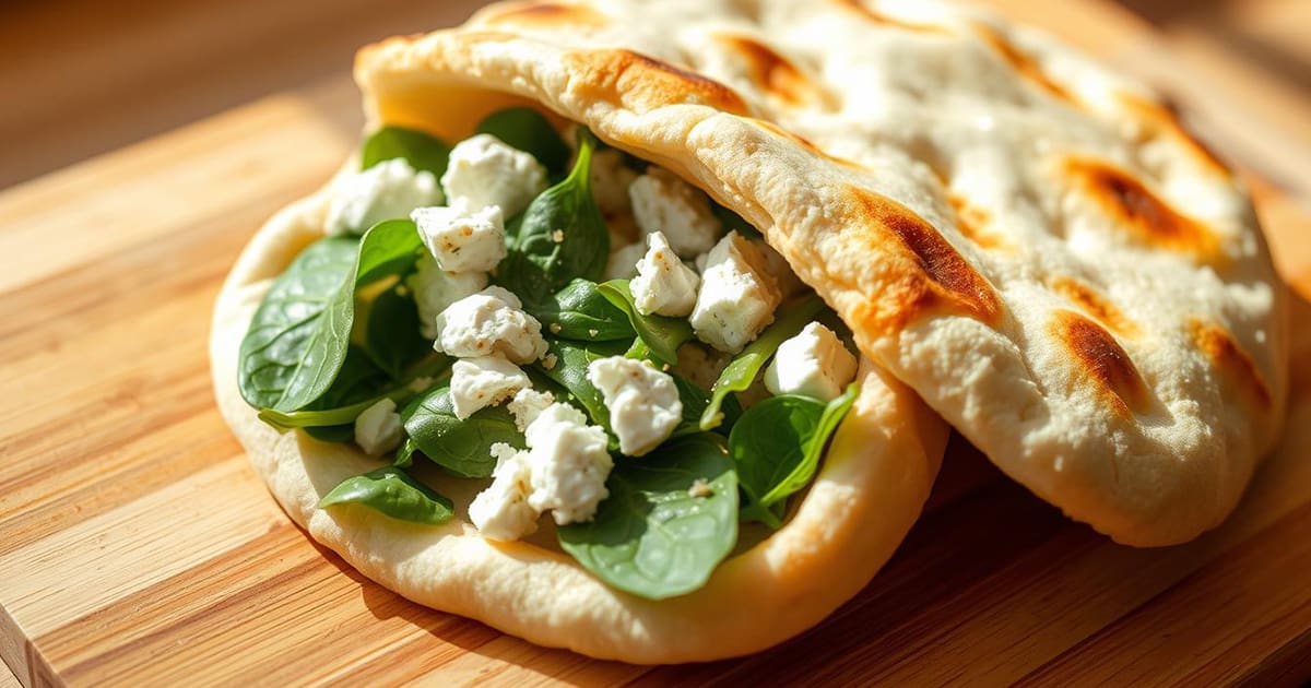 Featured image for Spinach and Feta Stuffed Pita Recipe