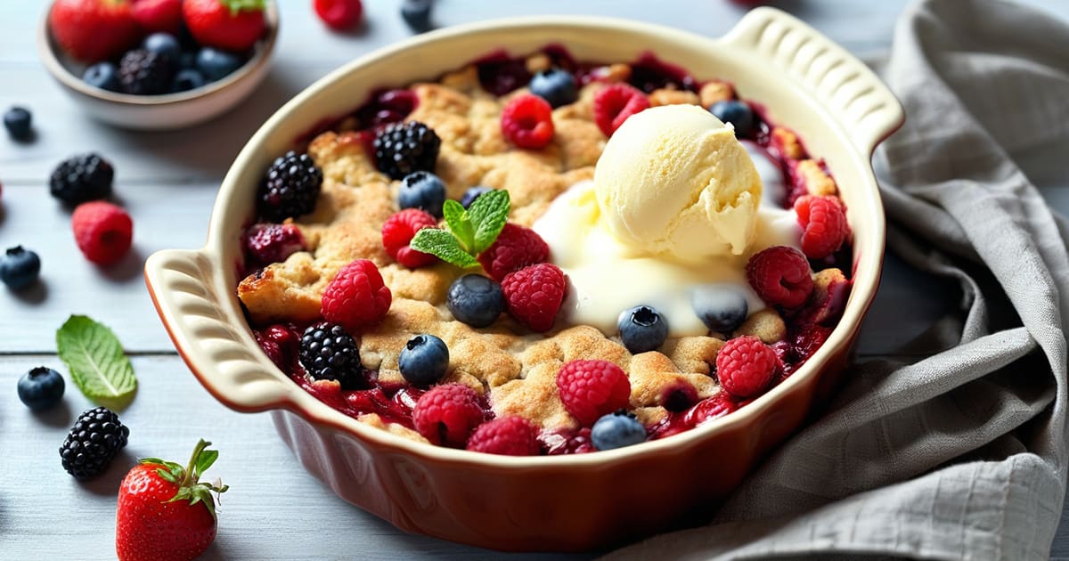 Featured image for Summer Berry Crumble Recipe with Fresh Fruit