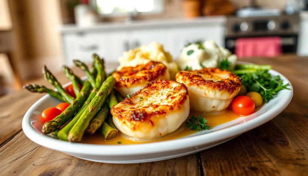 baked scallops with sides